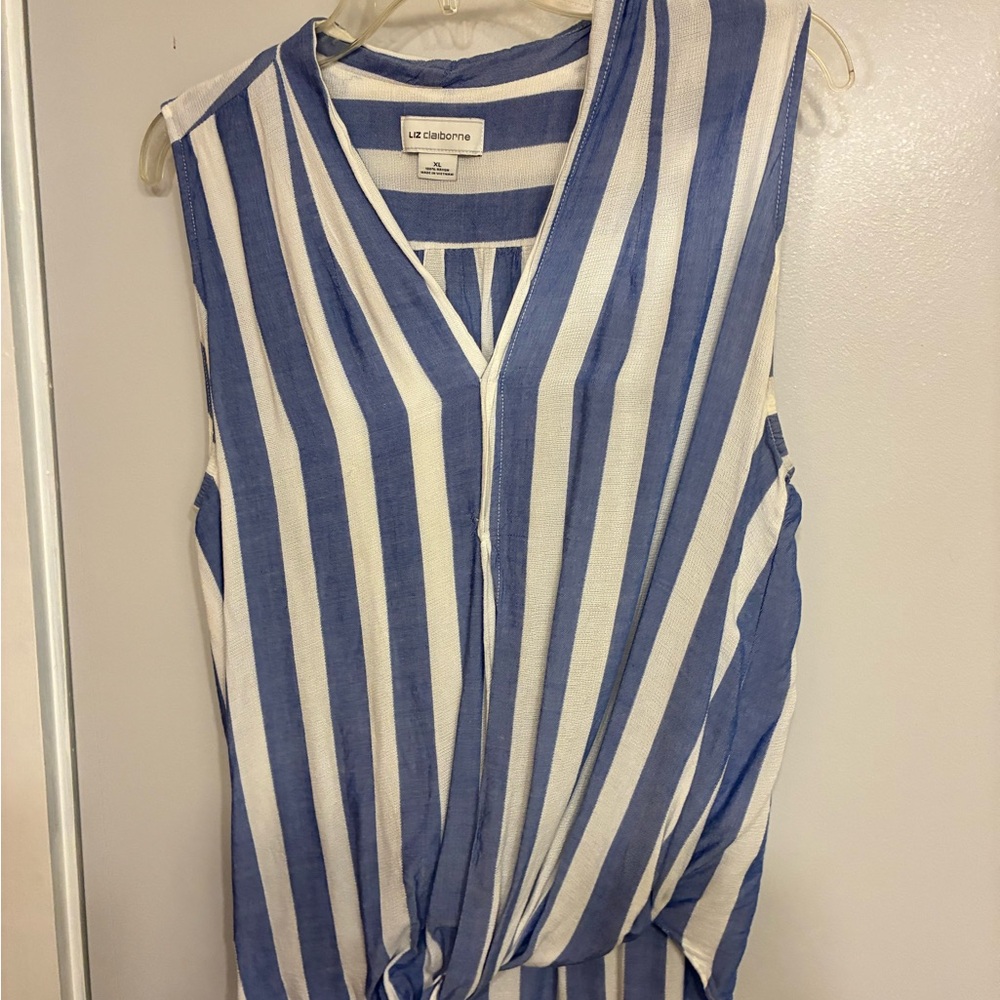 Liz Claiborne Blue and White Wrap Blouse